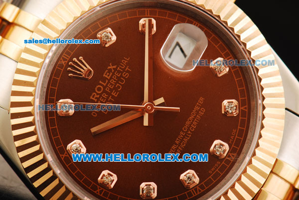 Rolex Datejust II Oyster Perpetual Automatic Movement Steel Case with Brown Dial and Diamond Markers-Two Tone Strap - Click Image to Close